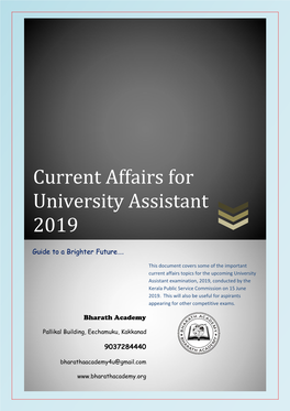 Current Affairs for University Assistant 2019
