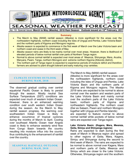 Seasonal Weather Forecast-Mar to May 2018