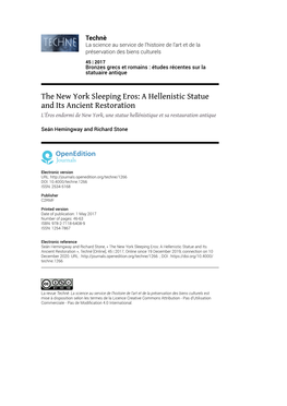 A Hellenistic Statue and Its Ancient Restoration L’Éros Endormi De New York, Une Statue Hellénistique Et Sa Restauration Antique