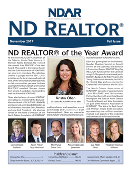 ND REALTOR® of the Year Award at the Recent REALTOR® Convention of Mandan Board of REALTORS® in 2016