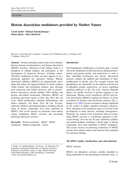 Histone Deacetylase Modulators Provided by Mother Nature
