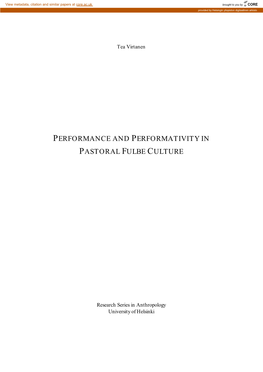 Performance and Performativity in Pastoral Fulbe Culture