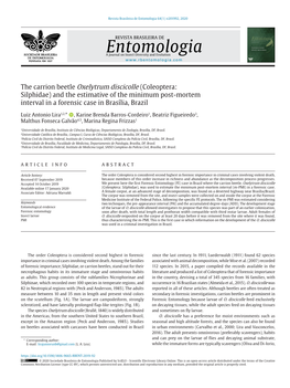 The Carrion Beetle Oxelytrum Discicolle (Coleoptera: Silphidae) and the Estimative of the Minimum Post-Mortem Interval in a Forensic Case in Brasília, Brazil