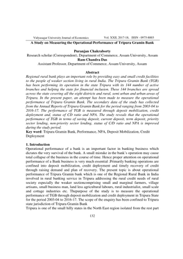 A Study on Measuring the Operational Performance of Tripura Gramin Bank