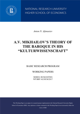 A.V. Mikhailov's Theory of the Baroque in His