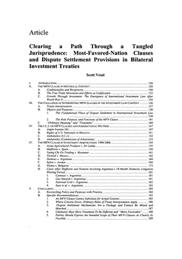 Most-Favored-Nation Clauses and Dispute Settlement Provisions in Bilateral Investment Treaties Scott Vesel