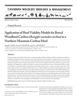 Application of Herd Viability Models for Boreal Woodland Caribou (Rangifer Tarandus Caribou) to a Northern Mountain Caribou Herd Donald G