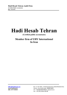 Hadi Hesab Tehran Audit Firm (Certified Public Accountants) Reg