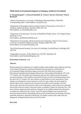 Thule Inuit Environmental Impacts on Kangeq, Southwest Greenland