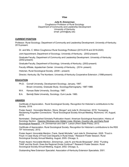 Vitae Julie N. Zimmerman Coughenour Professor of Rural Sociology Department of Community and Leadership Development University