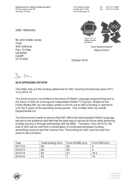 S4C Spending Review Letter