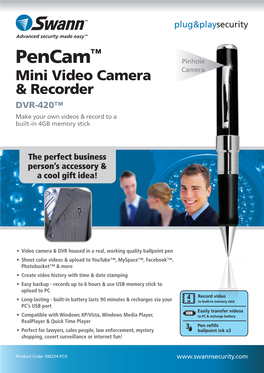 Pencam™ Mini Video Camera & Recorder USB Memory Stick DVR-420™ Make Your Own Videos & Record to a Built-In 4GB Memory Stick