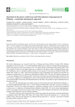 Speciation in the Genera Anthericum and Chlorophytum (Asparagaceae) in Ethiopia—A Molecular Phylogenetic Approach