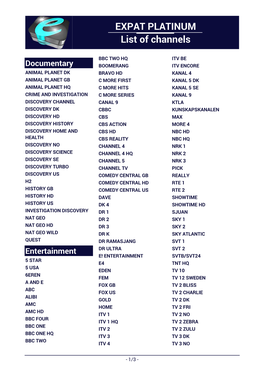 EXPAT PLATINUM List of Channels
