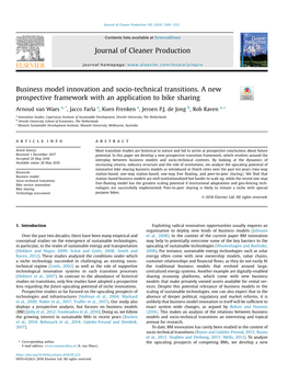 Business Model Innovation and Socio-Technical Transitions. a New Prospective Framework with an Application to Bike Sharing