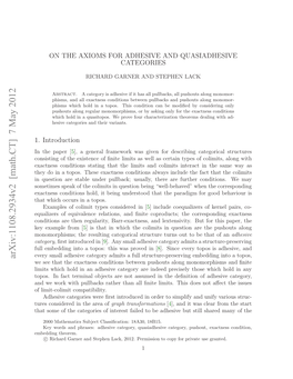 On the Axioms for Adhesive and Quasiadhesive Categories