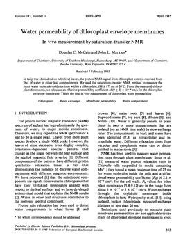 Water Permeability of Chloroplast Envelope Membranes