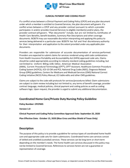 Coordinated Home Care /Private Duty Nursing Policy Guideline
