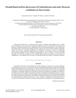 Donald Baird and His Discoveries of Carboniferous and Early Mesozoic Vertebrates in Nova Scotia