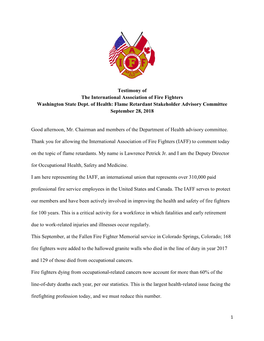 Testimony of the International Association of Fire Fighters Washington State Dept