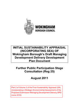 INITIAL SUSTAINABILITY APPRAISAL (INCORPORATING SEA) of Wokingham Borough’S Draft Managing Development Delivery Development Plan Document