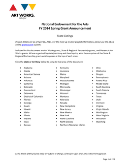 Spring 2014--All Grants Sorted by State