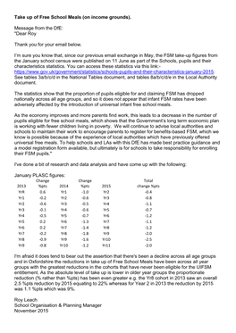 Take up of Free School Meals (On Income Grounds)