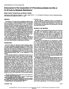 Enhancement of the Incorporation of 5-Fluorodeoxyuridylate Into DMA of HL-60 Cells by Metabolic Modulations1