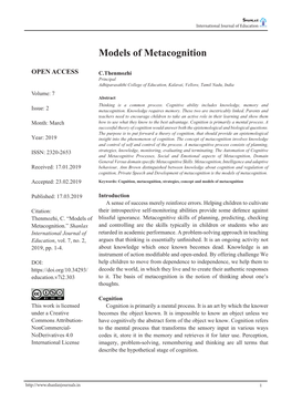 Models of Metacognition