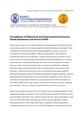 Advanced Information on the Prize in Economic Sciences 2002, 17 December 2002