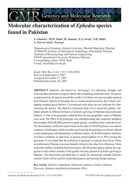 Molecular Characterization of Ephedra Species Found in Pakistan S