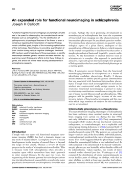 An Expanded Role for Functional Neuroimaging in Schizophrenia Joseph H Callicott