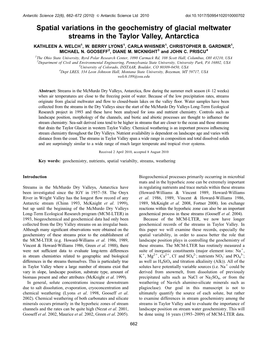 Spatial Variations in the Geochemistry of Glacial Meltwater Streams in the Taylor Valley, Antarctica KATHLEEN A