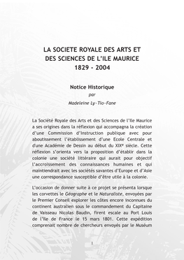 Notice Historique Par Madeleine Ly-Tio-Fane
