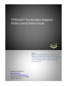 Tzworks Yet Another Registry Utility (Yaru) Users Guide