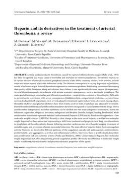 Heparin and Its Derivatives in the Treatment of Arterial Thrombosis: a Review