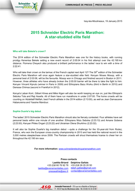 2015 Schneider Electric Paris Marathon: a Star-Studded Elite Field