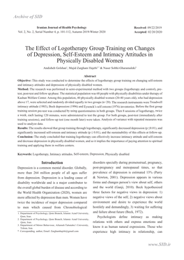 The Effect of Logotherapy Group Training on Changes of Depression