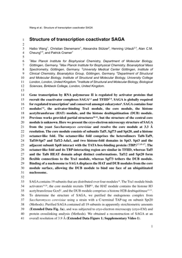 Structure of Transcription Coactivator SAGA