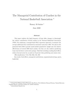 The Managerial Contribution of Coaches in the National Basketball Association ∗