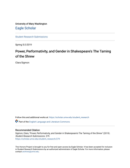 Power, Performativity, and Gender in Shakespeare's the Taming of the Shrew