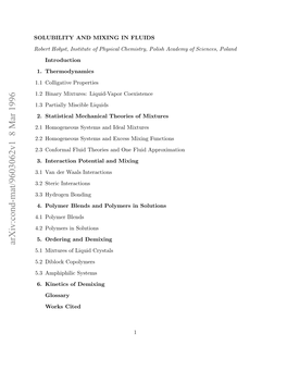 Arxiv:Cond-Mat/9603062V1 8 Mar 1996 Oeth Yt Nttt Fpyia Hmsr,Pls Ac Polish Chemistry, Physical of Institute Ho Robert Lyst, FLUIDS in MIXING and SOLUBILITY