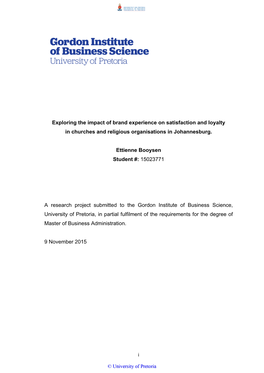 Exploring the Impact of Brand Experience on Satisfaction and Loyalty in Churches and Religious Organisations in Johannesburg
