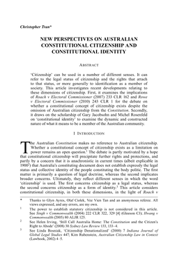 New Perspectives on Australian Constitutional Citizenship and Constitutional Identity