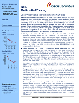 Equity Research March 8, 2021 INDIA BSE Sensex: 50405