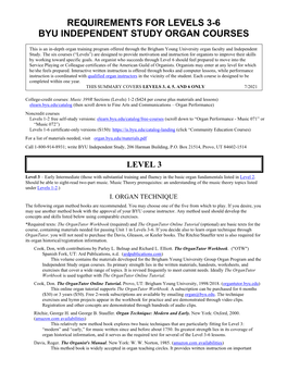 Requirements for Levels 3-6 Byu Independent Study Organ Courses