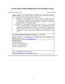 Invitation for Expression of Interest (Eoi)