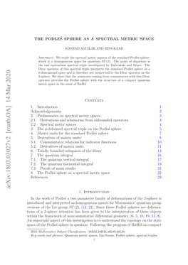 Arxiv:1803.03027V2 [Math.OA] 14 Mar 2020 Pc Ftepdesshr Nqeto.Floigtepormo Rie of Program the Following Topo the Question