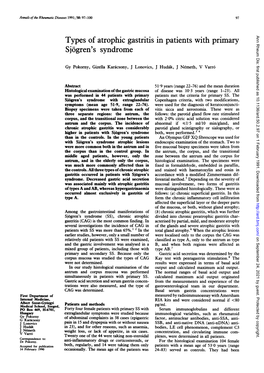 Types of Atrophic Gastritis in Patients with Primary Sjogren's Syndrome