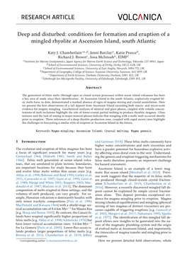 Conditions for Formation and Eruption of a Mingled Rhyolite at Ascension Island, South Atlantic